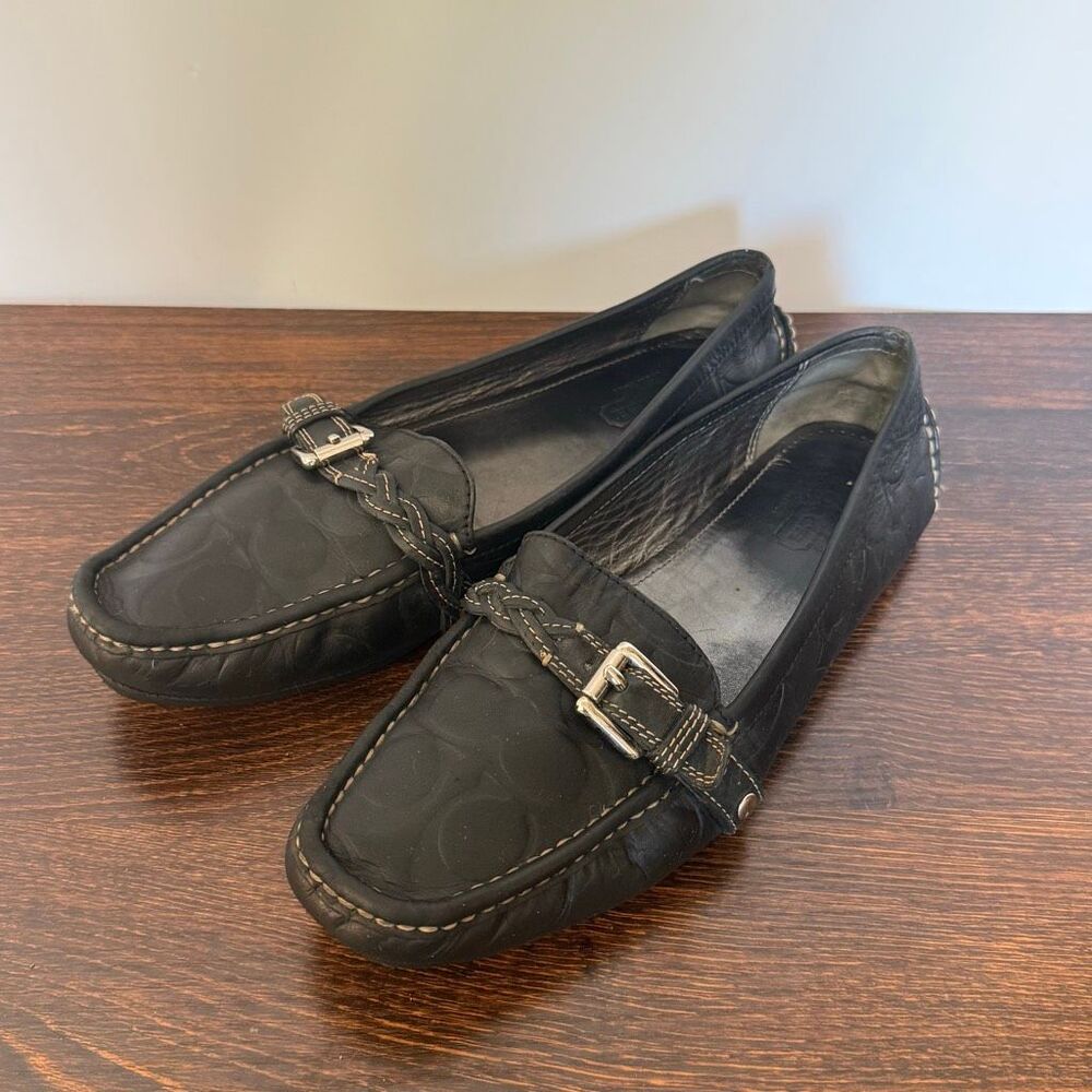 Coach Black Silver Saidey Driving Loafer signature Leather print size 9.5M